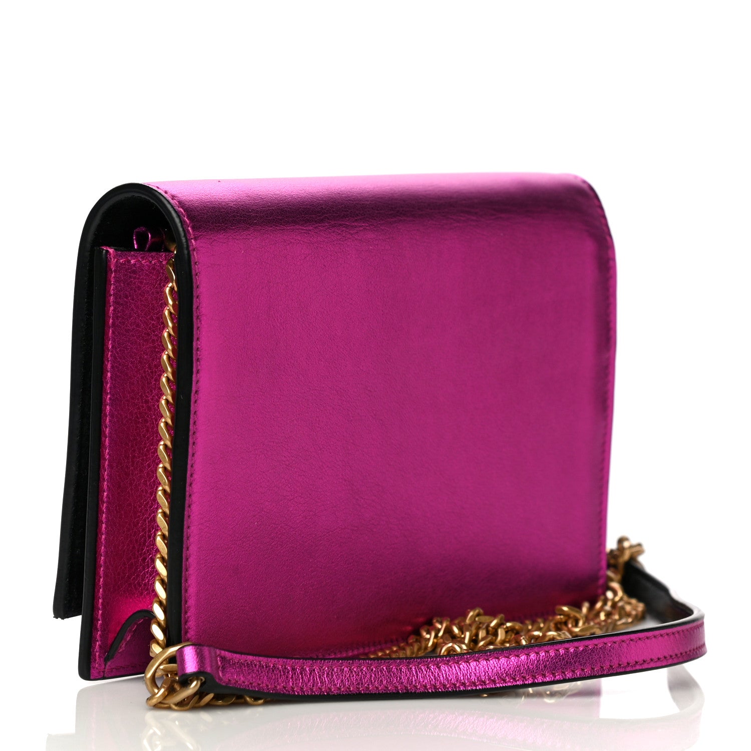Saint Laurent Metallic Calfskin Classic Monogram Kate Tassel Chain Wallet Fuchsia 3 of 12