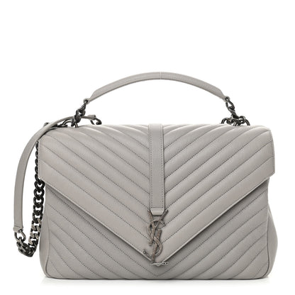 Saint Laurent Sheepskin Matelasse Chevron Monogram Large College Satchel Souris 1 of 12