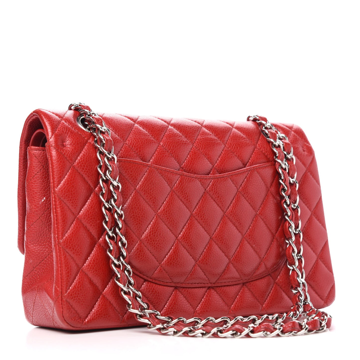 Caviar Quilted Medium Double Flap Red