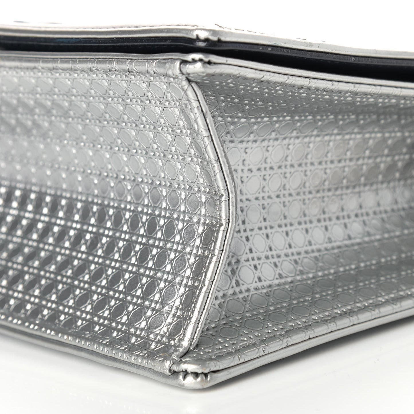 Metallic Patent Micro-Cannage Medium Diorama Flap Bag Silver
