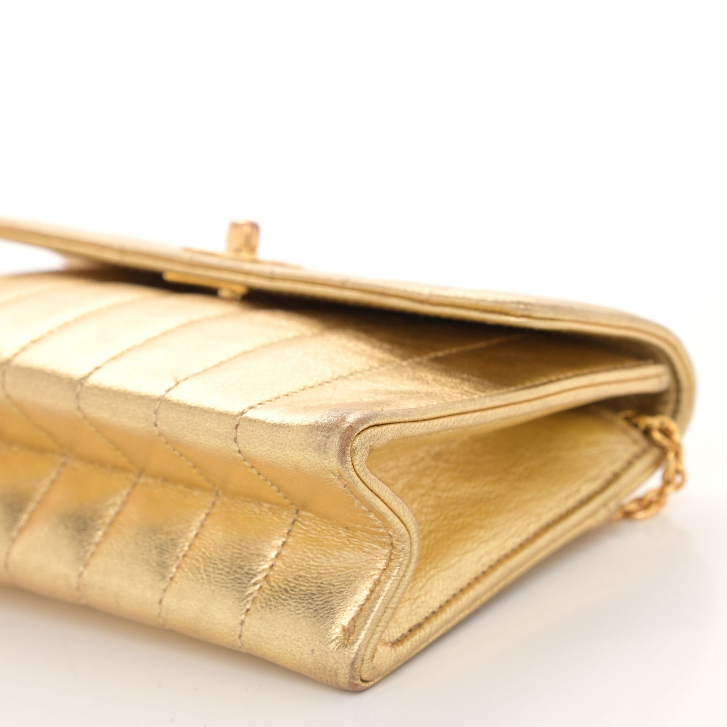 Metallic Lambskin Vertical Quilted Mini Flap Gold