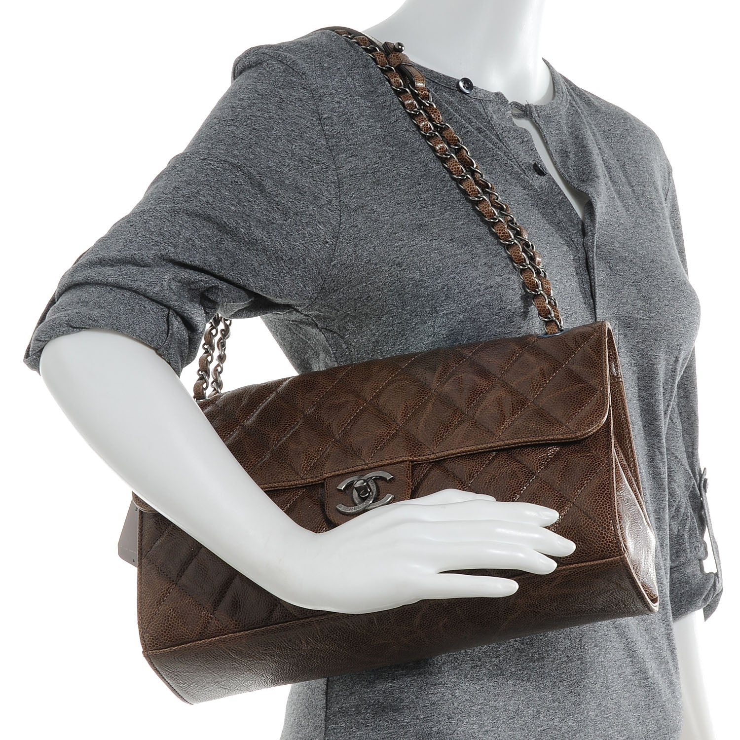 Chanel Caviar CC Crave Jumbo Flap Brown 2 of 8