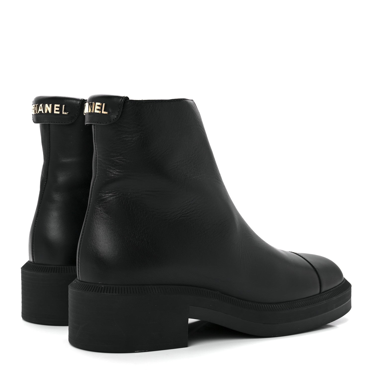 Chanel Calfskin Logo Boots 37.5 Black 4 of 9