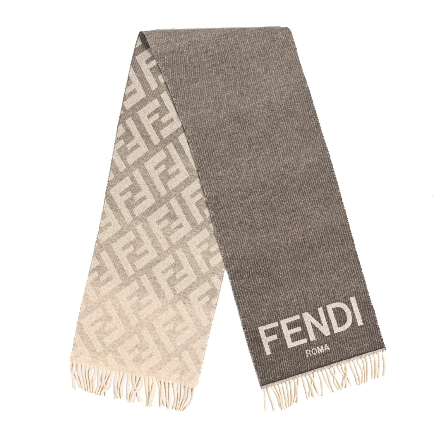 Fendi Wool Cashmere FF Scarf Grey 2 of 3
