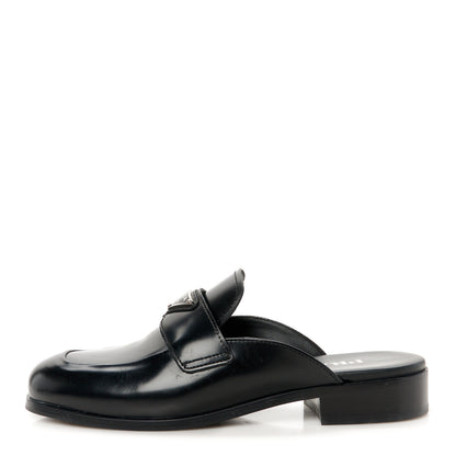 Prada Spazzolato Triangle 40mm Loafer Mules 37.5 Black 1 of 9