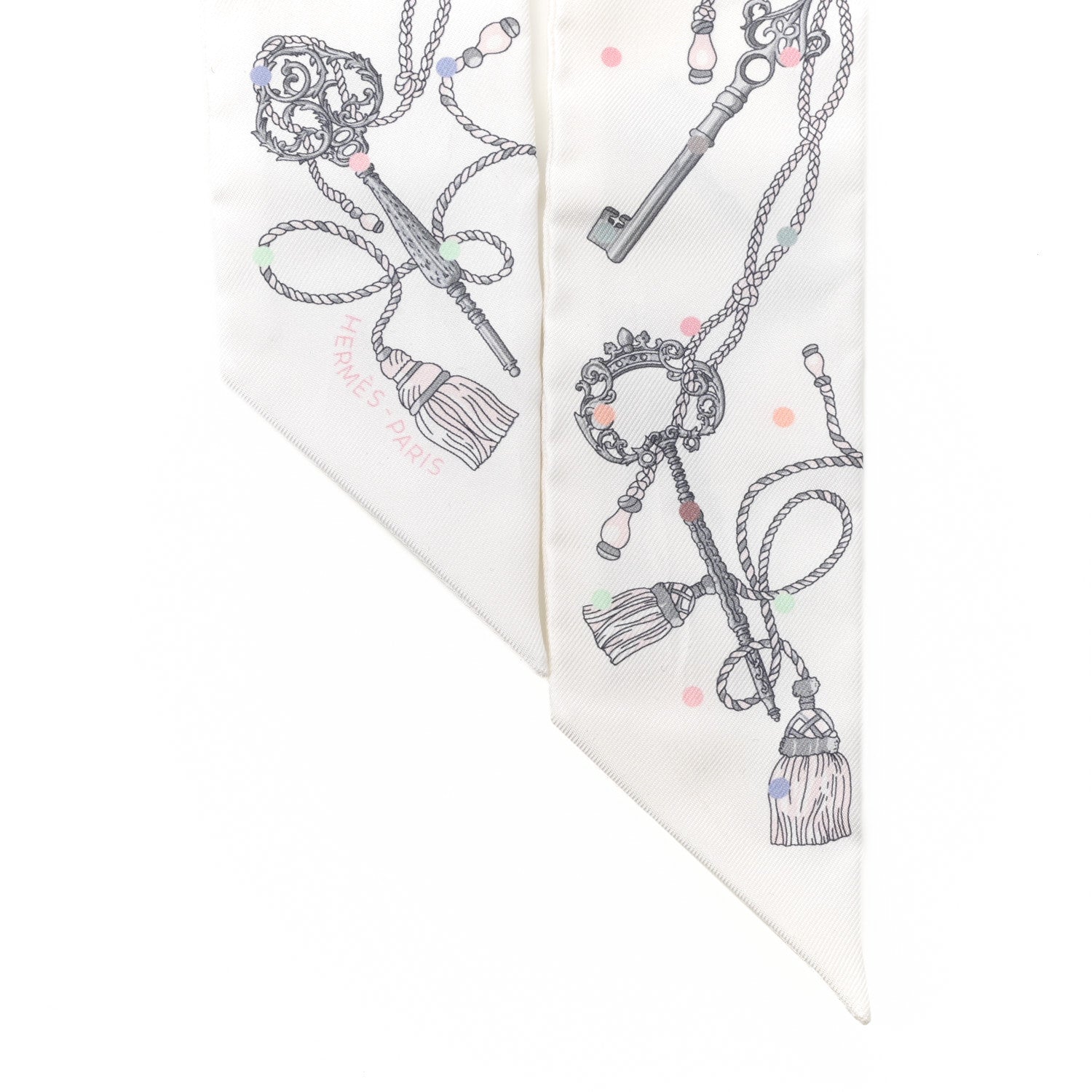 Hermes Silk Les Cles A Pois Twilly White Gris Acier 2 of 6