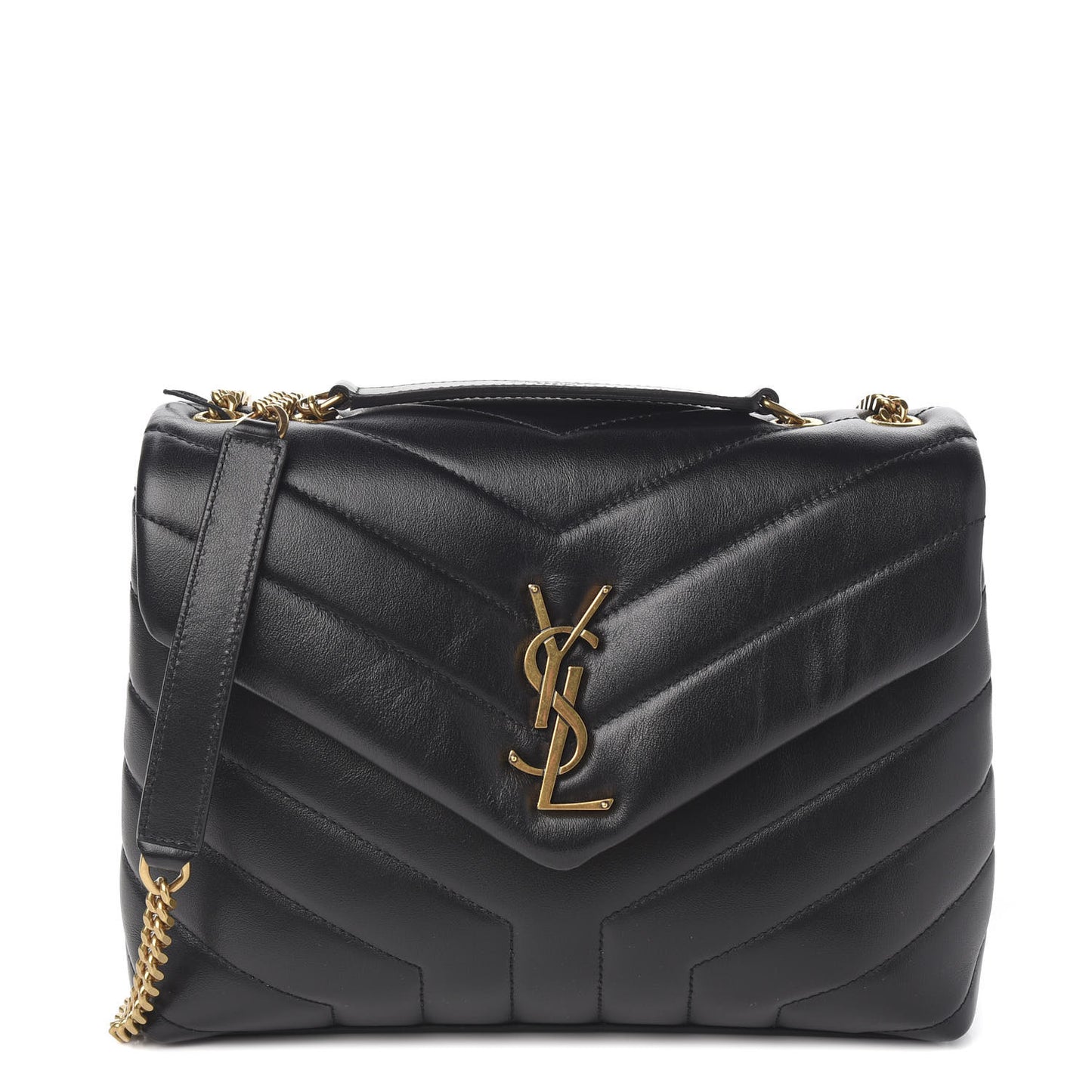 Calfskin Y Quilted Monogram Small Loulou Chain Satchel Black