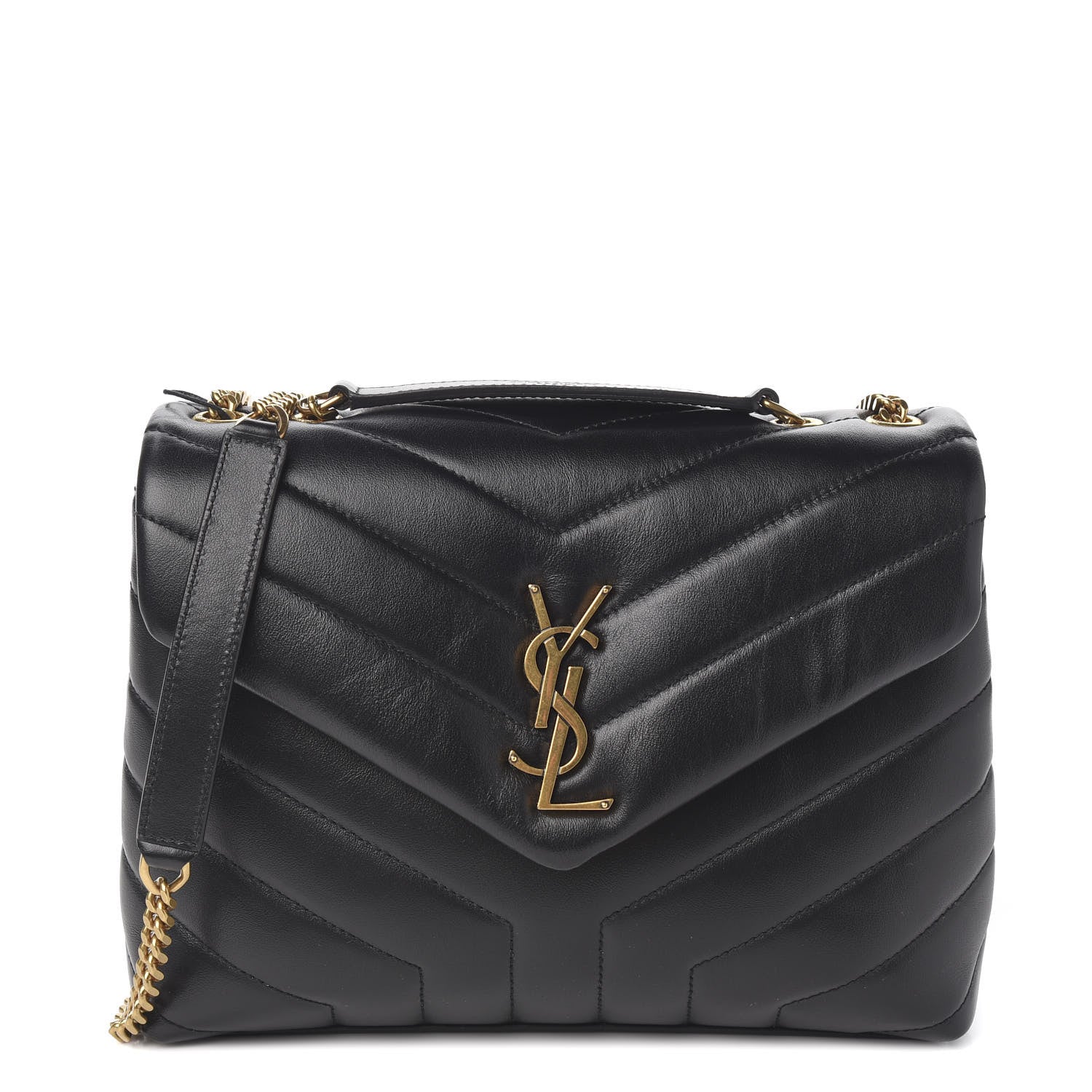Saint Laurent Calfskin Y Quilted Monogram Small Loulou Chain Satchel Black 1 of 9