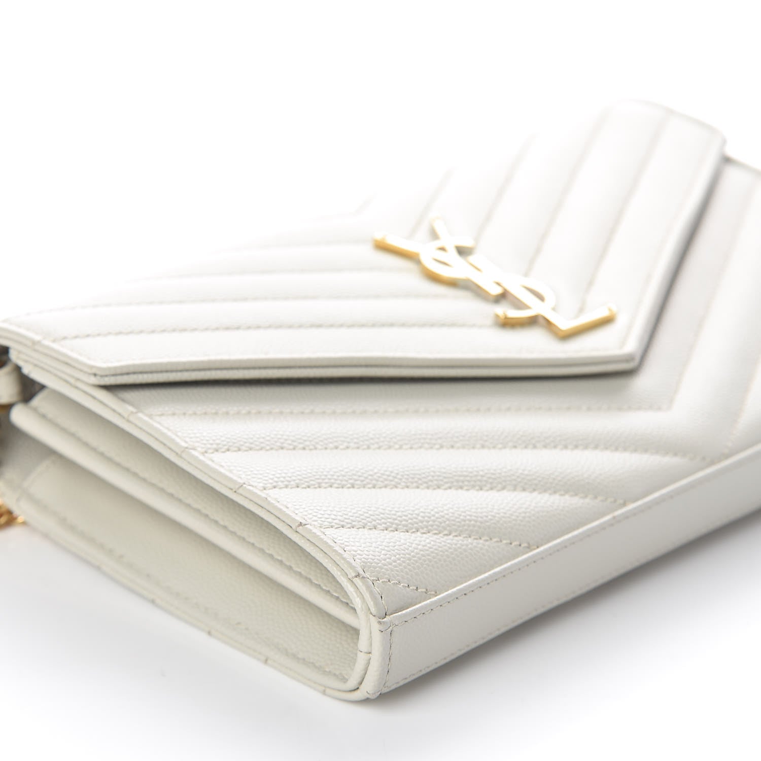 Saint Laurent Grain De Poudre Matelasse Chevron Monogram Chain Wallet Crema Soft 8 of 10