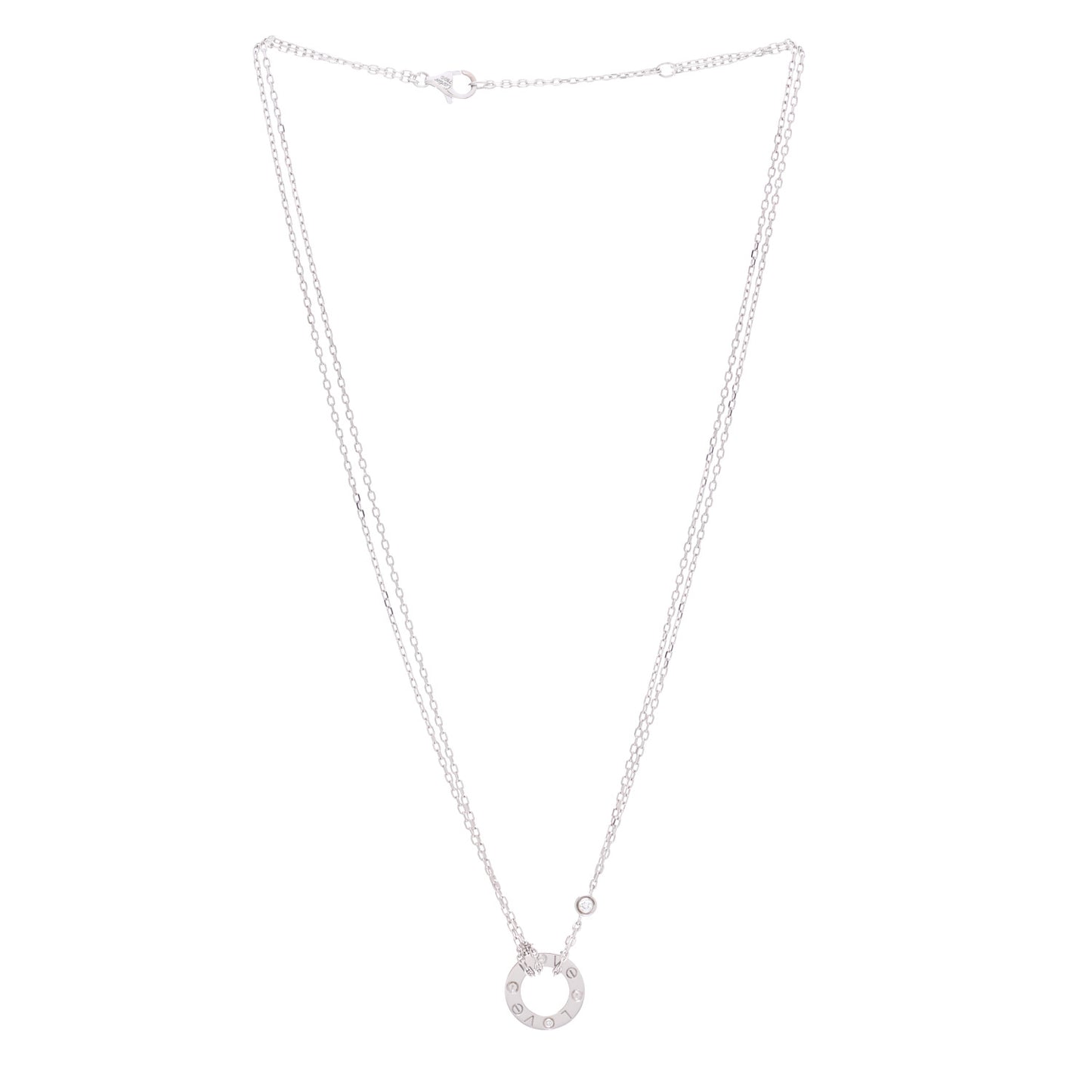 18K White Gold 2 Diamond LOVE Necklace