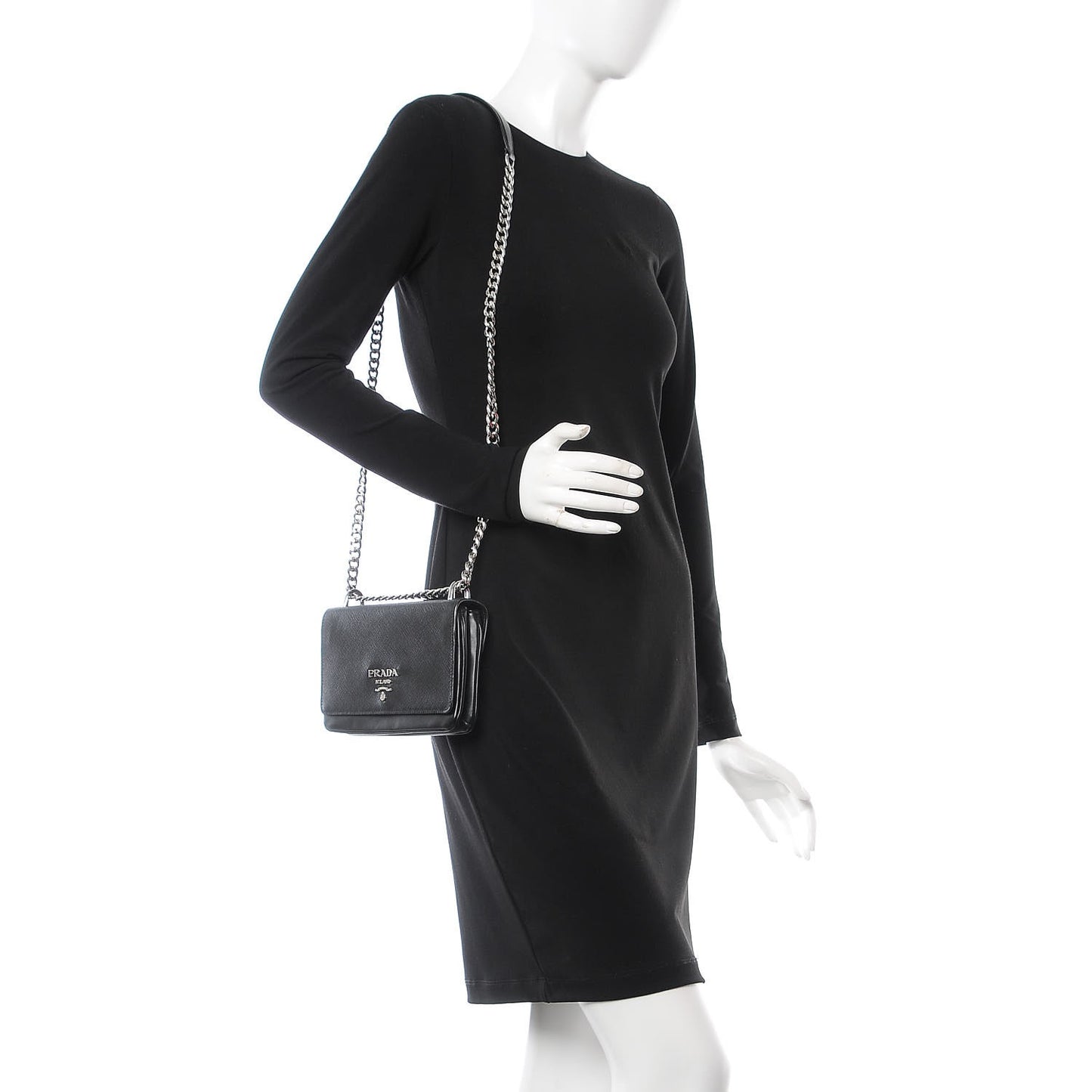 Saffiano Soft Calf Chain Crossbody Bag Black