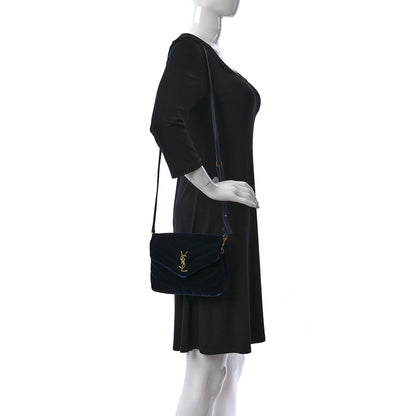 Saint Laurent Velvet Y Quilted Monogram Toy Loulou Crossbody Bag Deep Marine 2 of 10
