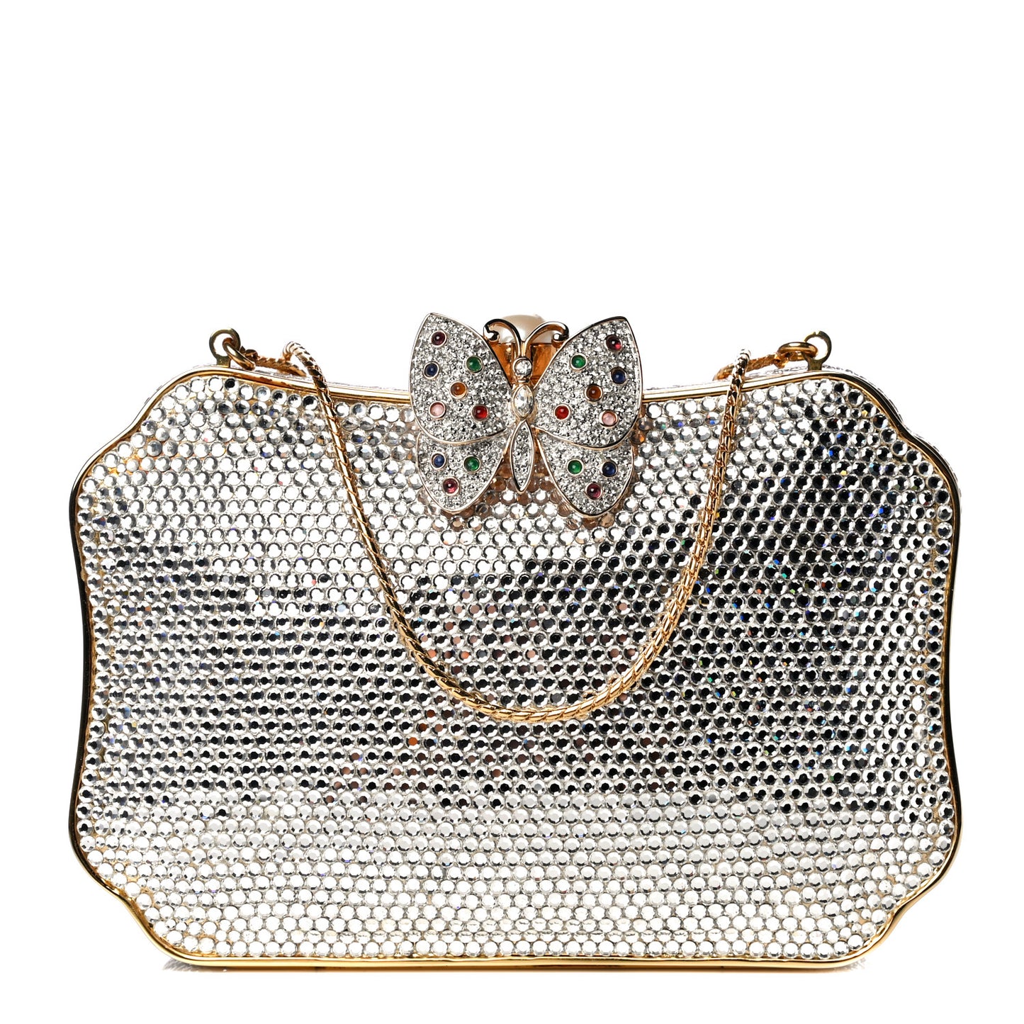 Swarovski Crystal Butterfly Minaudiere Clutch Silver Gold