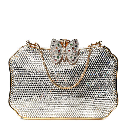 Judith Leiber Swarovski Crystal Butterfly Minaudiere Clutch Silver Gold 2 of 12