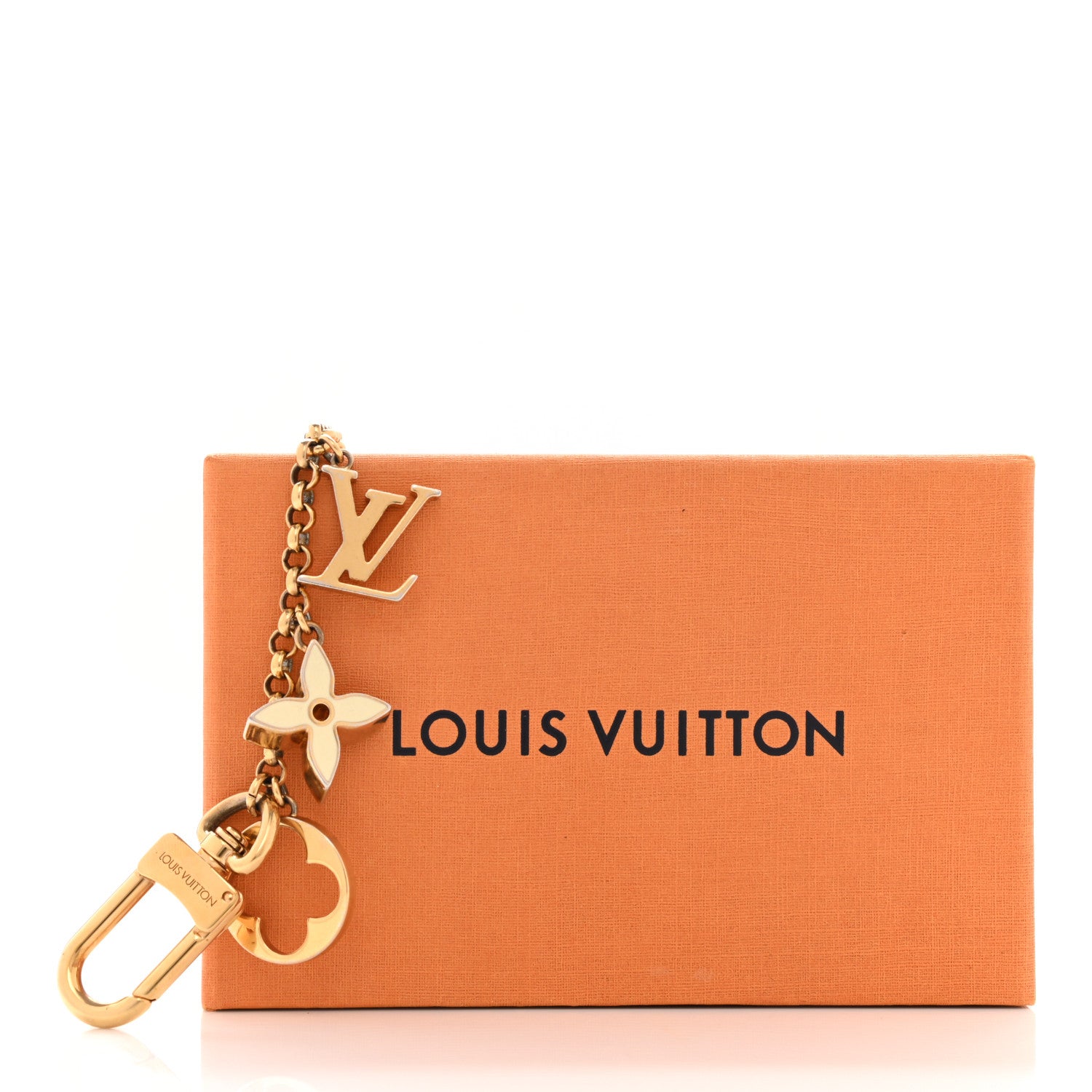 Louis Vuitton Brass Enamel Fleur De Monogram Bag Charm Chain Gold 4 of 4
