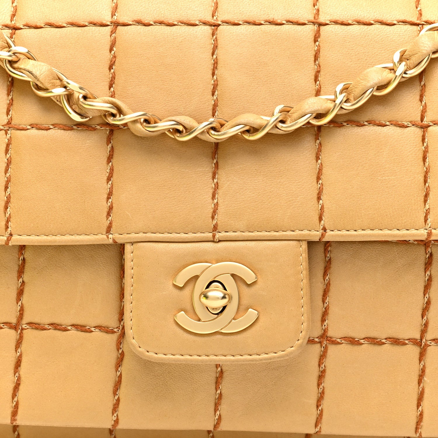 Chanel Lambskin Square Double Stitch Flap Beige 8 of 10