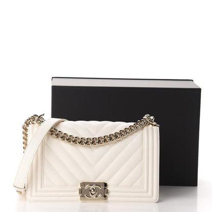 Chanel Caviar Chevron Quilted Medium Boy Flap White 11 of 11