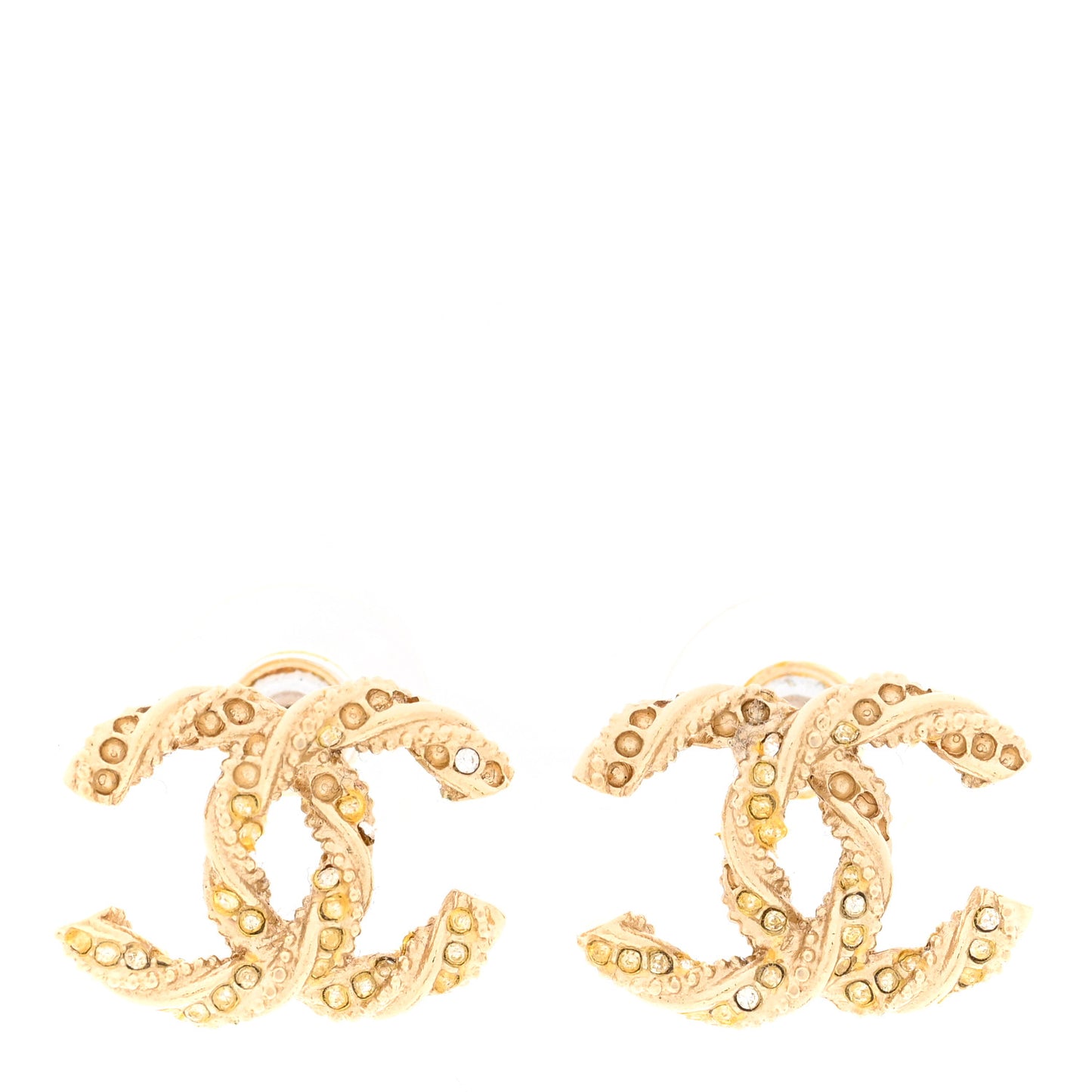 Crystal Twisted CC Earrings Gold