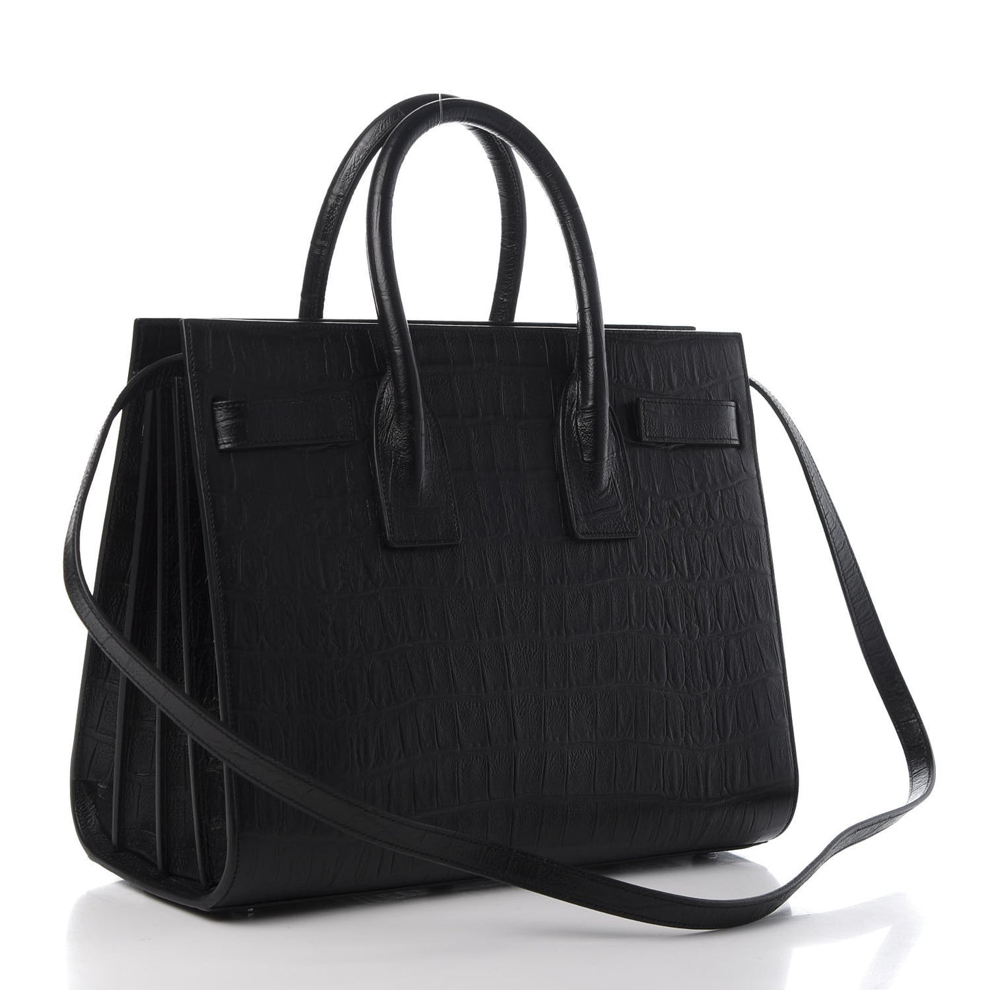 Calfskin Crocodile Embossed Small Sac de Jour Black