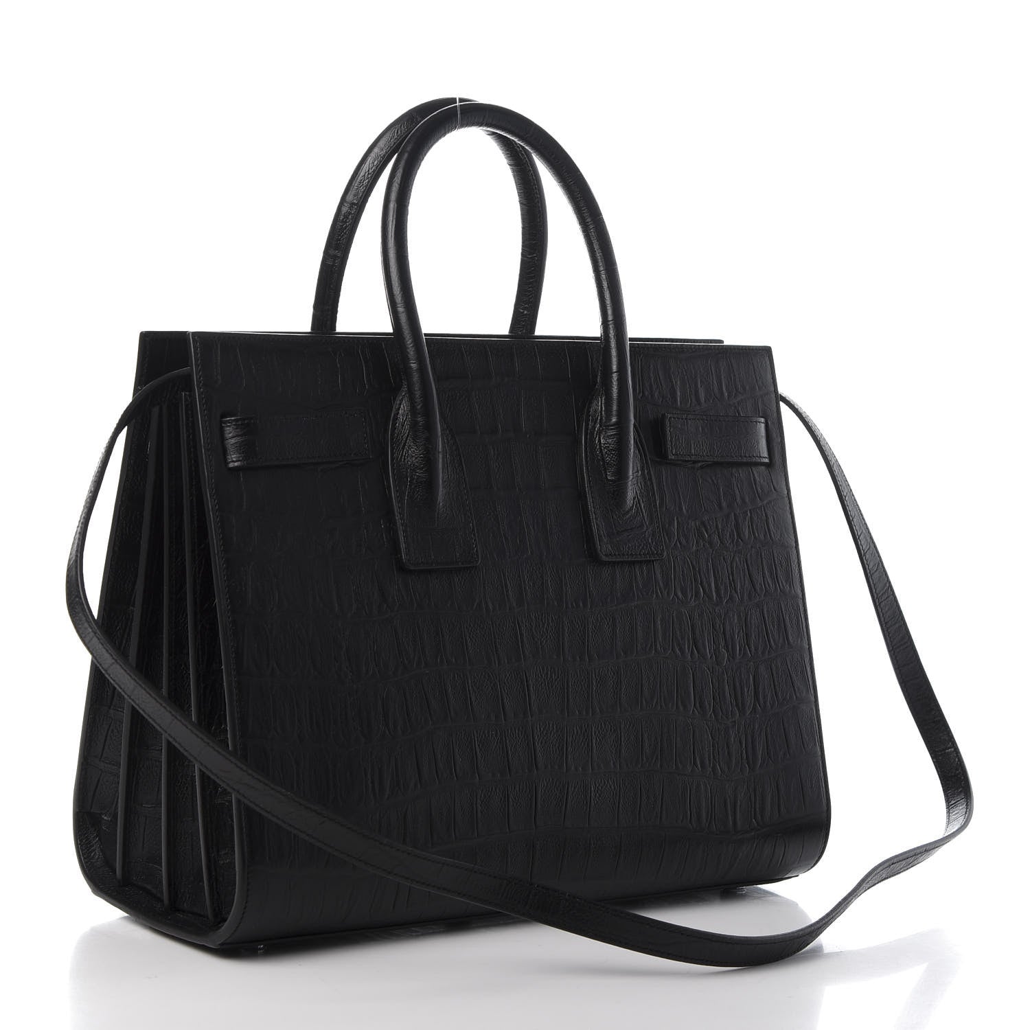 Saint Laurent Calfskin Crocodile Embossed Small Sac de Jour Black 4 of 11