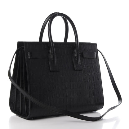 Saint Laurent Calfskin Crocodile Embossed Small Sac de Jour Black 4 of 11