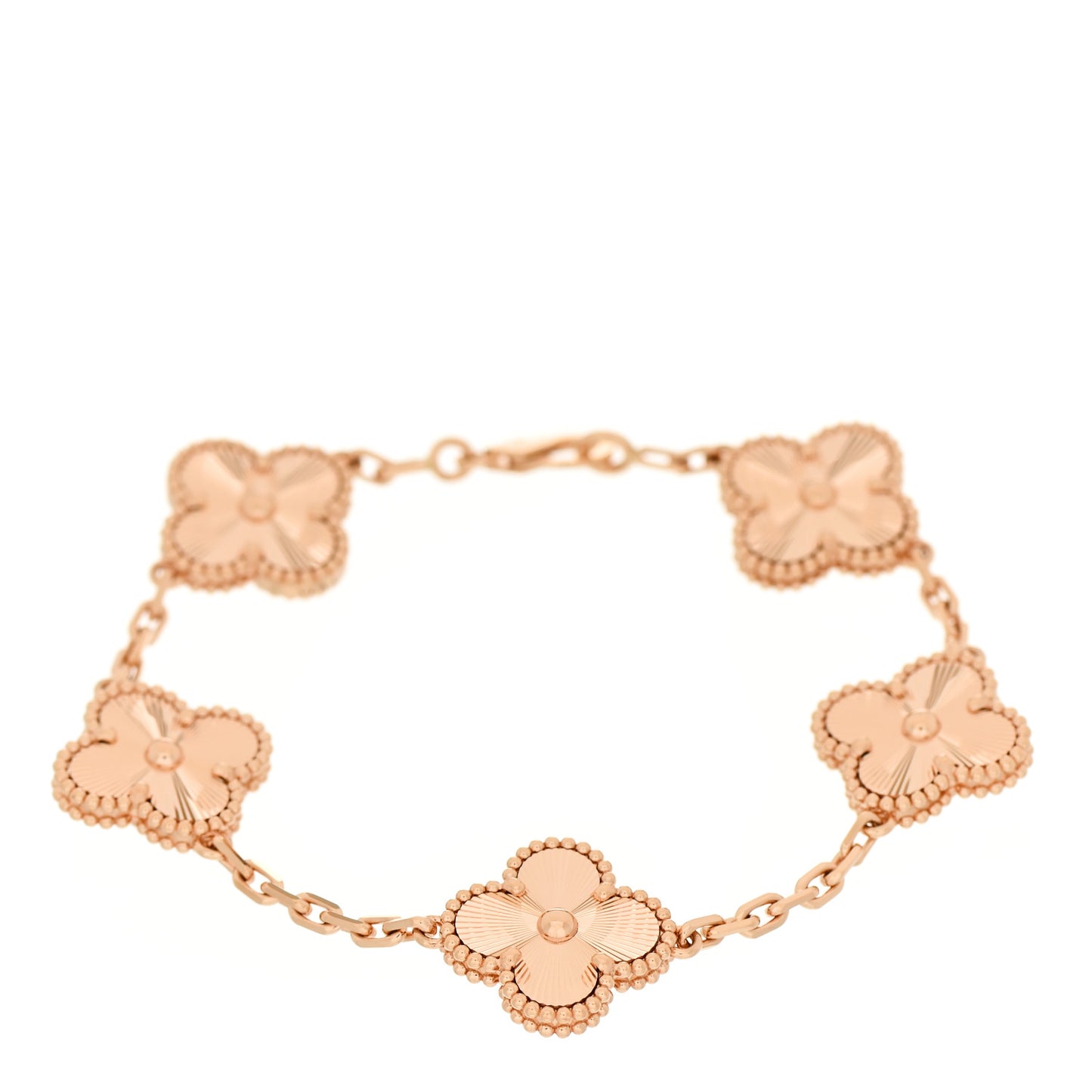 18K Rose Gold 5 Motifs Guilloche Vintage Alhambra Bracelet