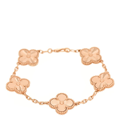 Van Cleef & Arpels 18K Rose Gold 5 Motifs Guilloche Vintage Alhambra Bracelet 1 of 4