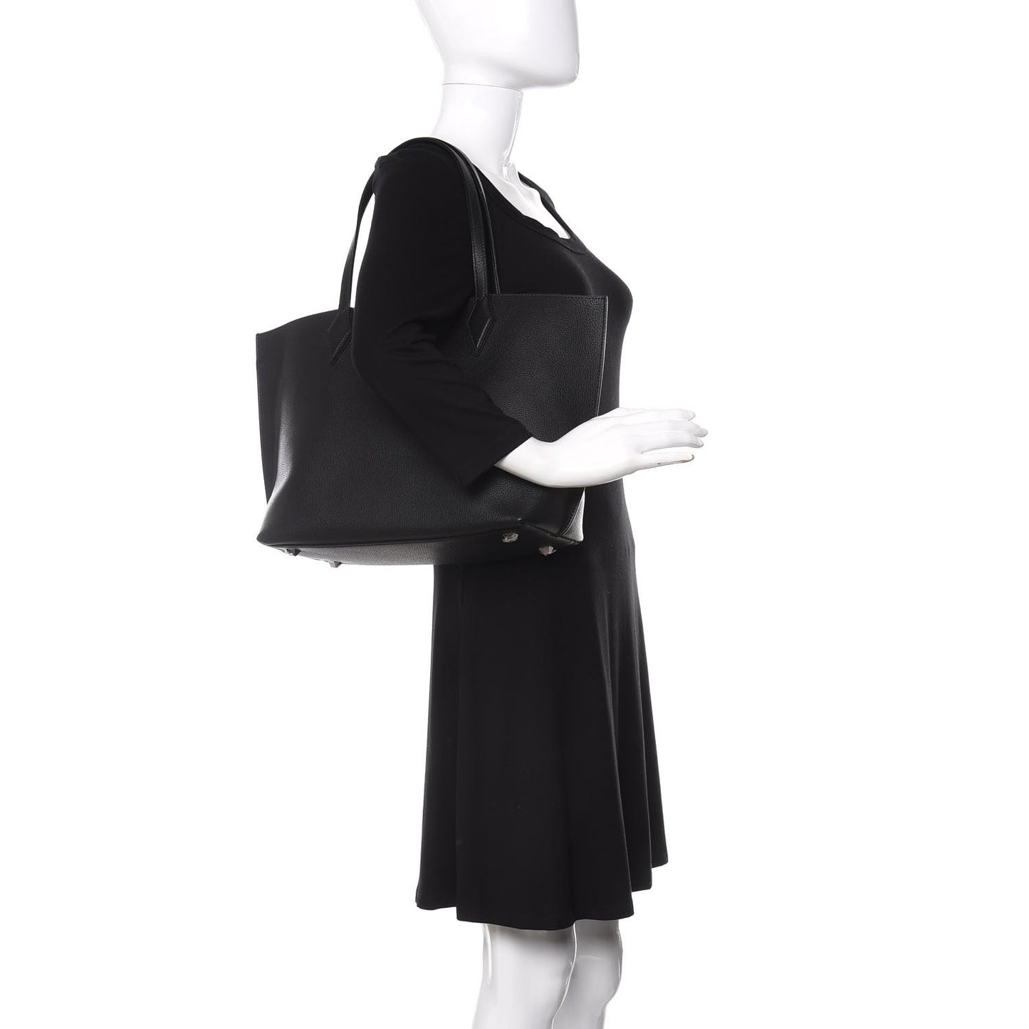 Grained Calfskin Medium Yris Shopper Tote Black