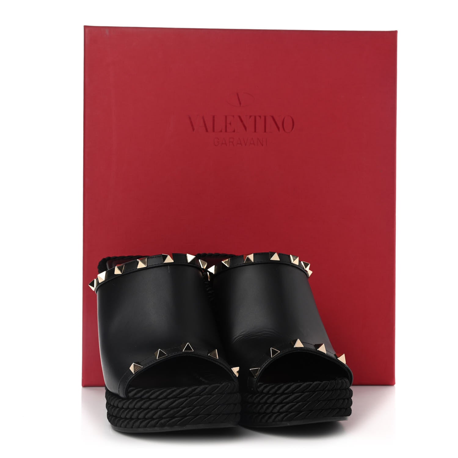 Valentino Garavani Calfskin Silk Rockstud Torchon Espadrille Wedge 25/115mm Slide Sandals 37 Black 9 of 9
