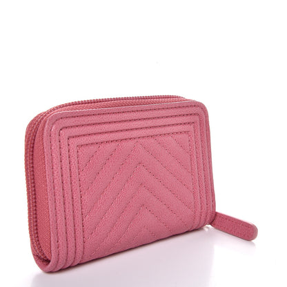 Chanel Caviar Chevron Zip Around Boy Coin Purse Wallet Dark Pink 3 of 8