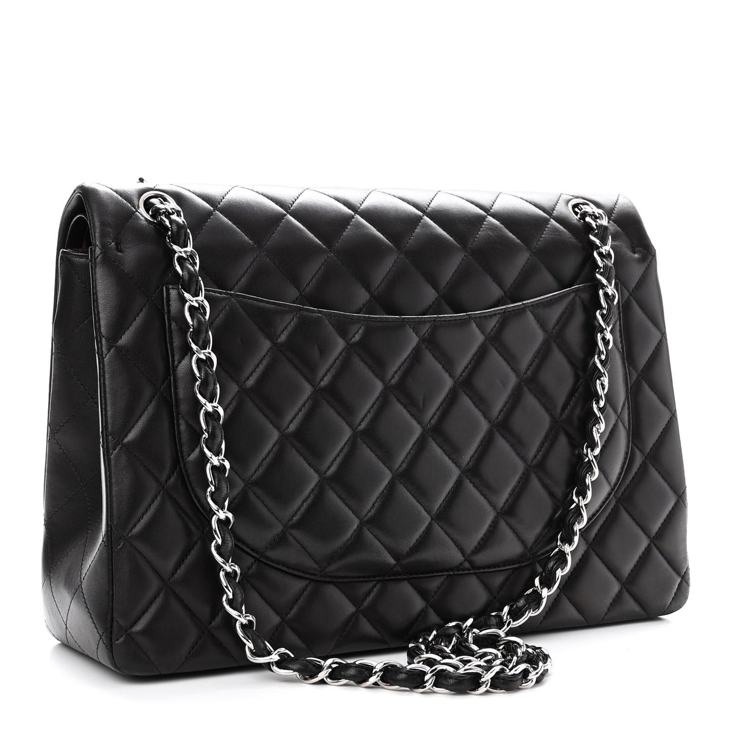 Lambskin Quilted Maxi Double Flap Black