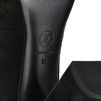 Chanel Suede Calfskin Pearl Shamrock CC Sandals 37 Black 6 of 9