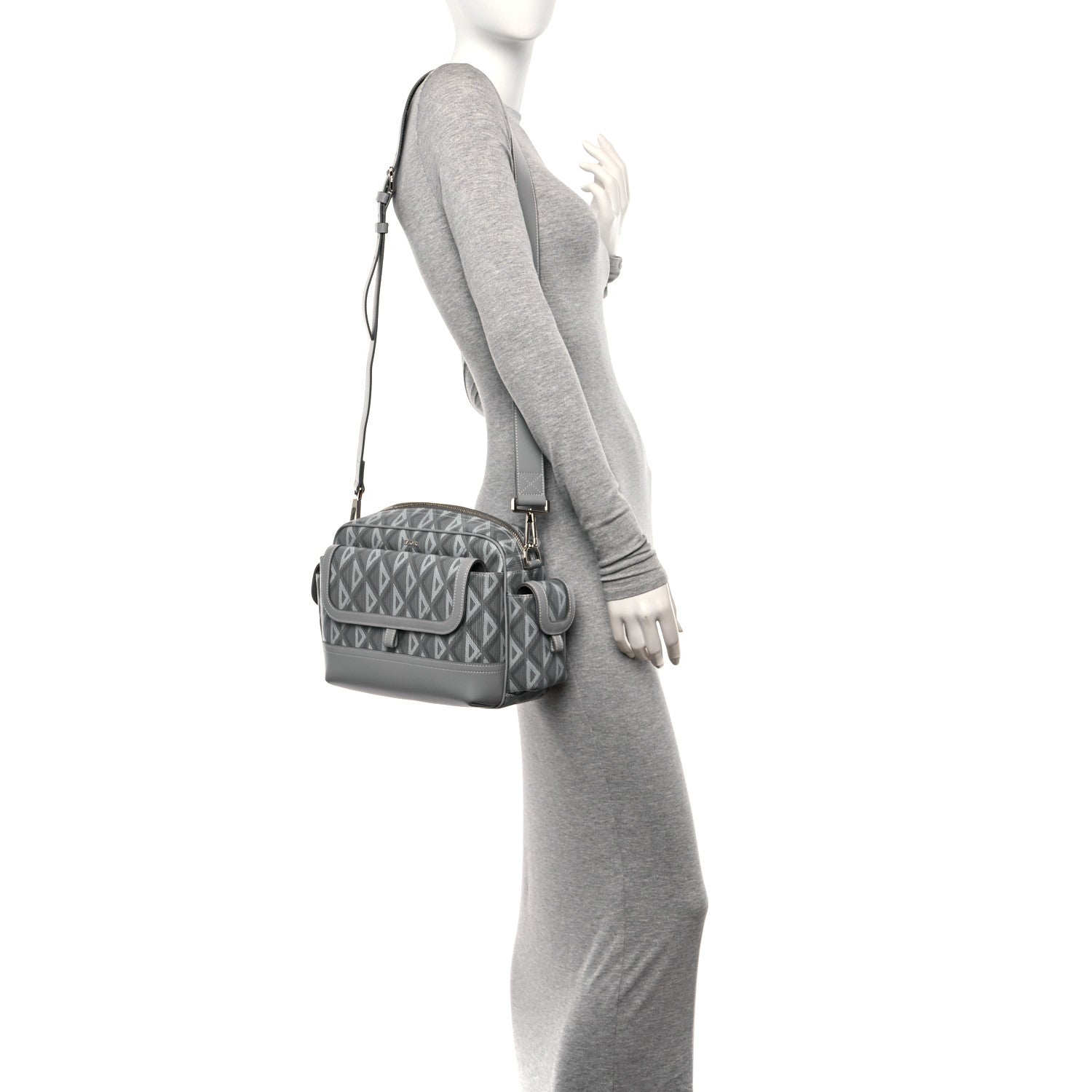 Christian Dior Coated Canvas CD Diamond Hit The Road Messenger Grey 2 of 9