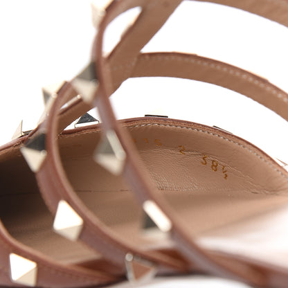 Valentino Garavani Pebbled Calfskin Rockstud Flat Cage Mules 38.5 Saddle Brown 8 of 9