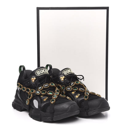 Gucci X SEGA Mesh Suede Calfskin Removable Crystals Mens Flashtrek Sneakers 12 Black Silver 9 of 9