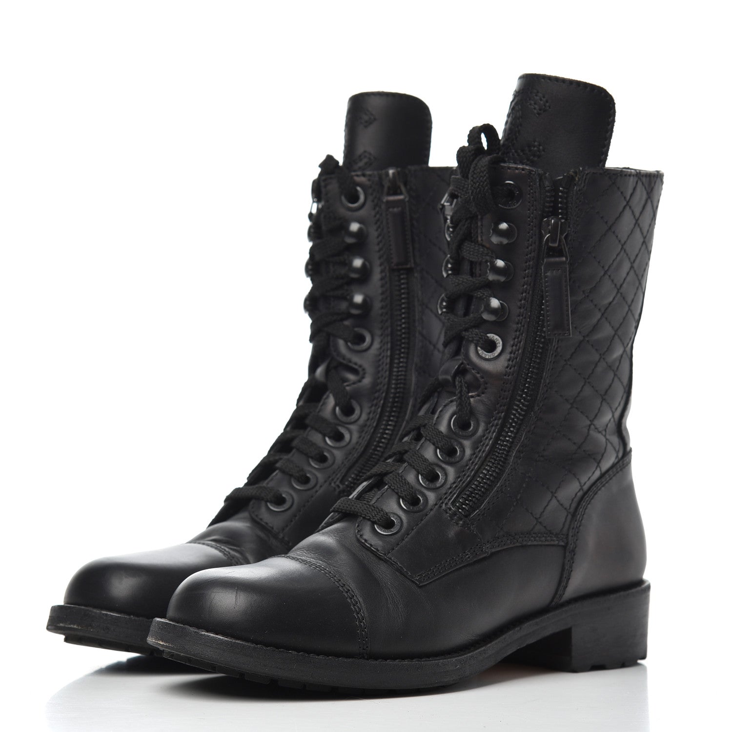 Chanel Calfskin Quilted Cap Toe Combat Boots 36 Black 3 of 17