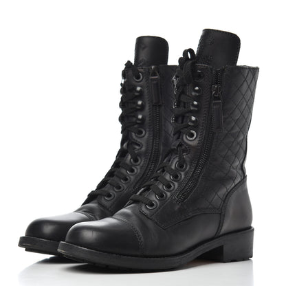 Chanel Calfskin Quilted Cap Toe Combat Boots 36 Black 3 of 17