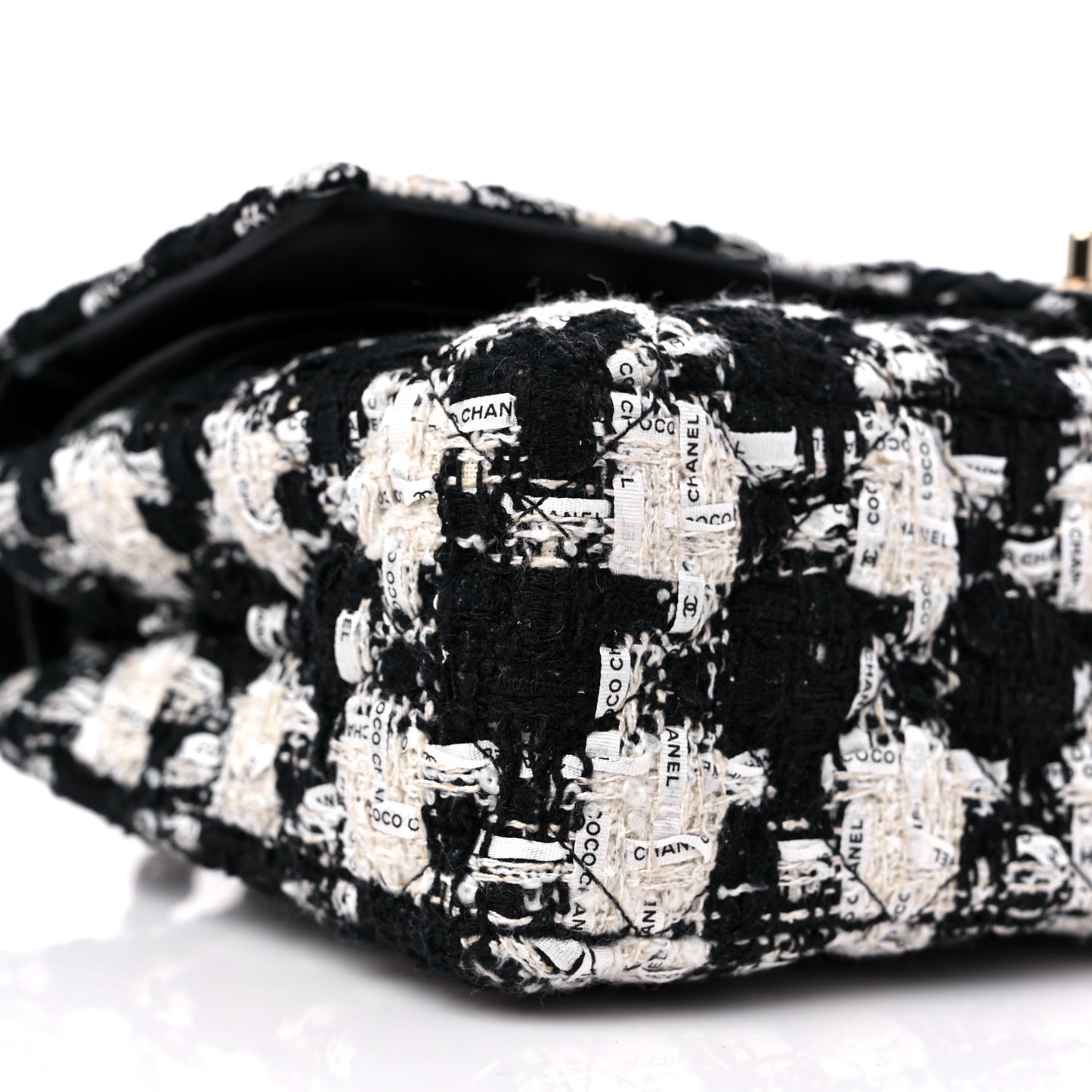 Tweed Quilted Medium Double Flap Black Ecru White