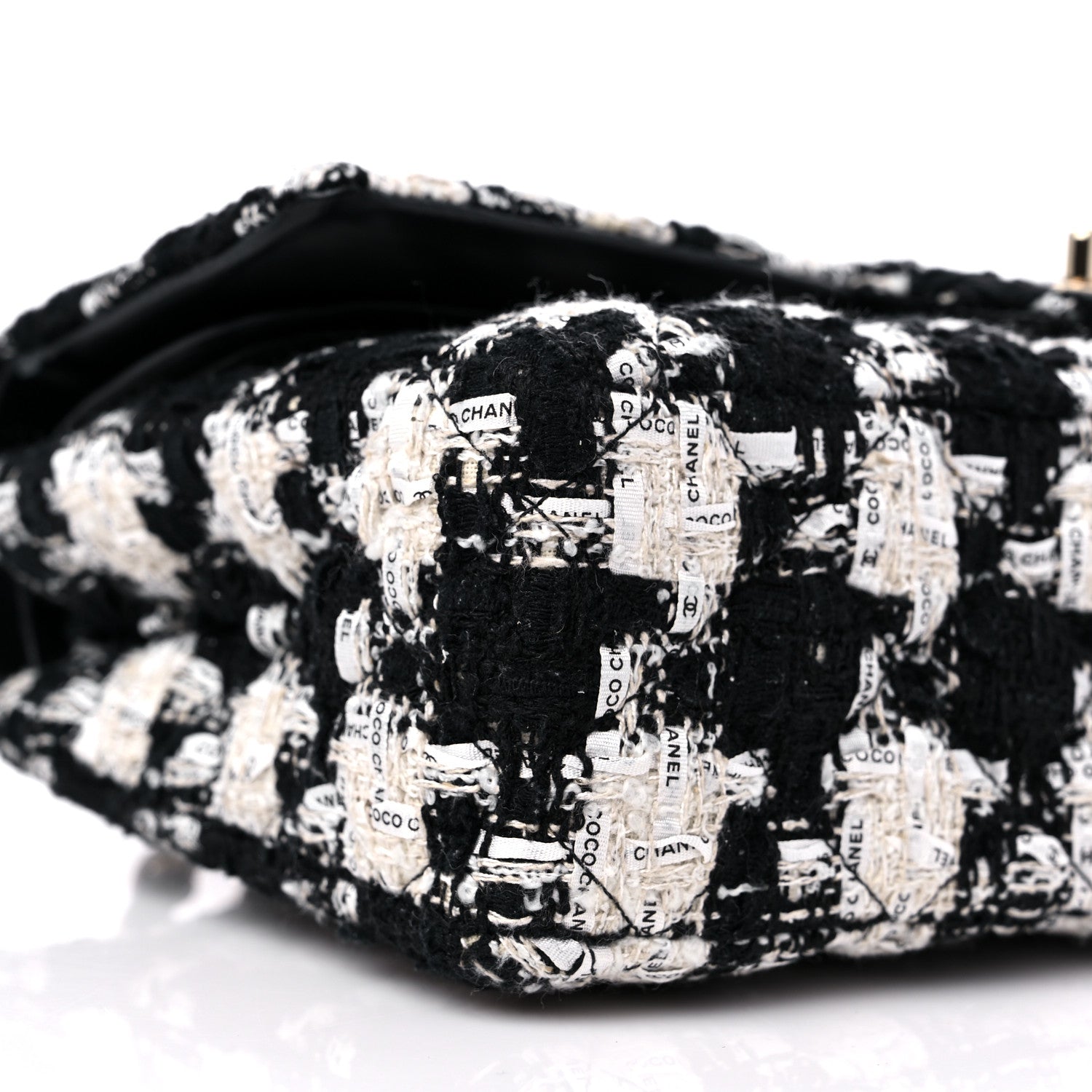 Chanel Tweed Quilted Medium Double Flap Black Ecru White 8 of 9