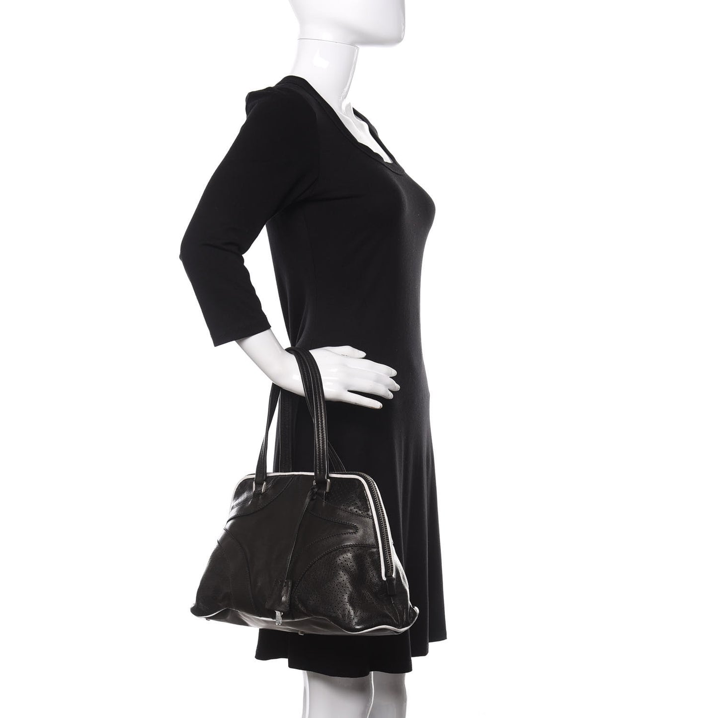 Vitello Drive Perforated Shoulder Bag Black