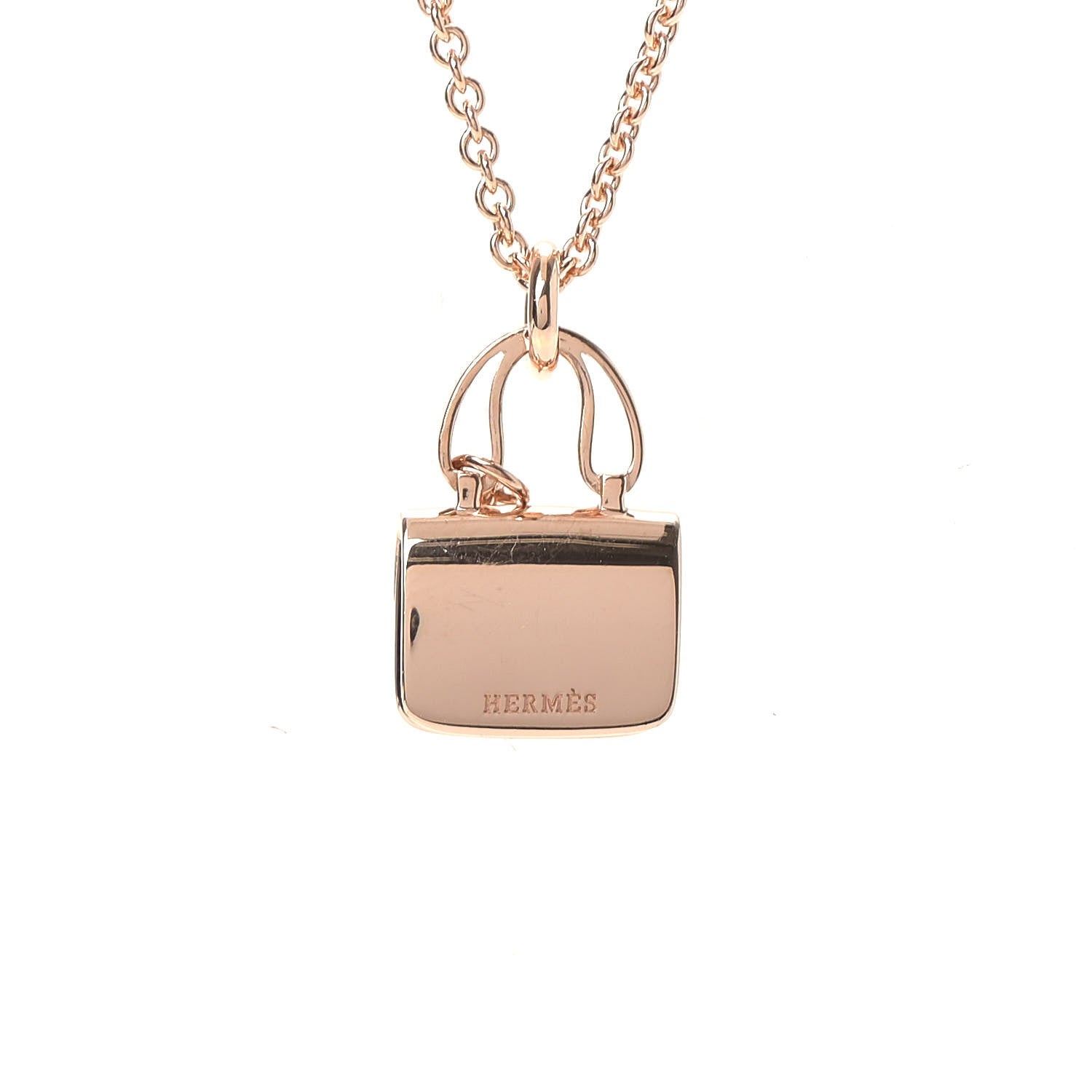 Hermes 18K Rose Gold Diamond Constance Amulettes Charm Pendant Necklace 4 of 6
