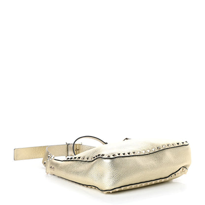 Valentino Garavani Metallic Pebbled Calfskin Small Rockstud Flip-Lock Messenger Bag Platino 4 of 8