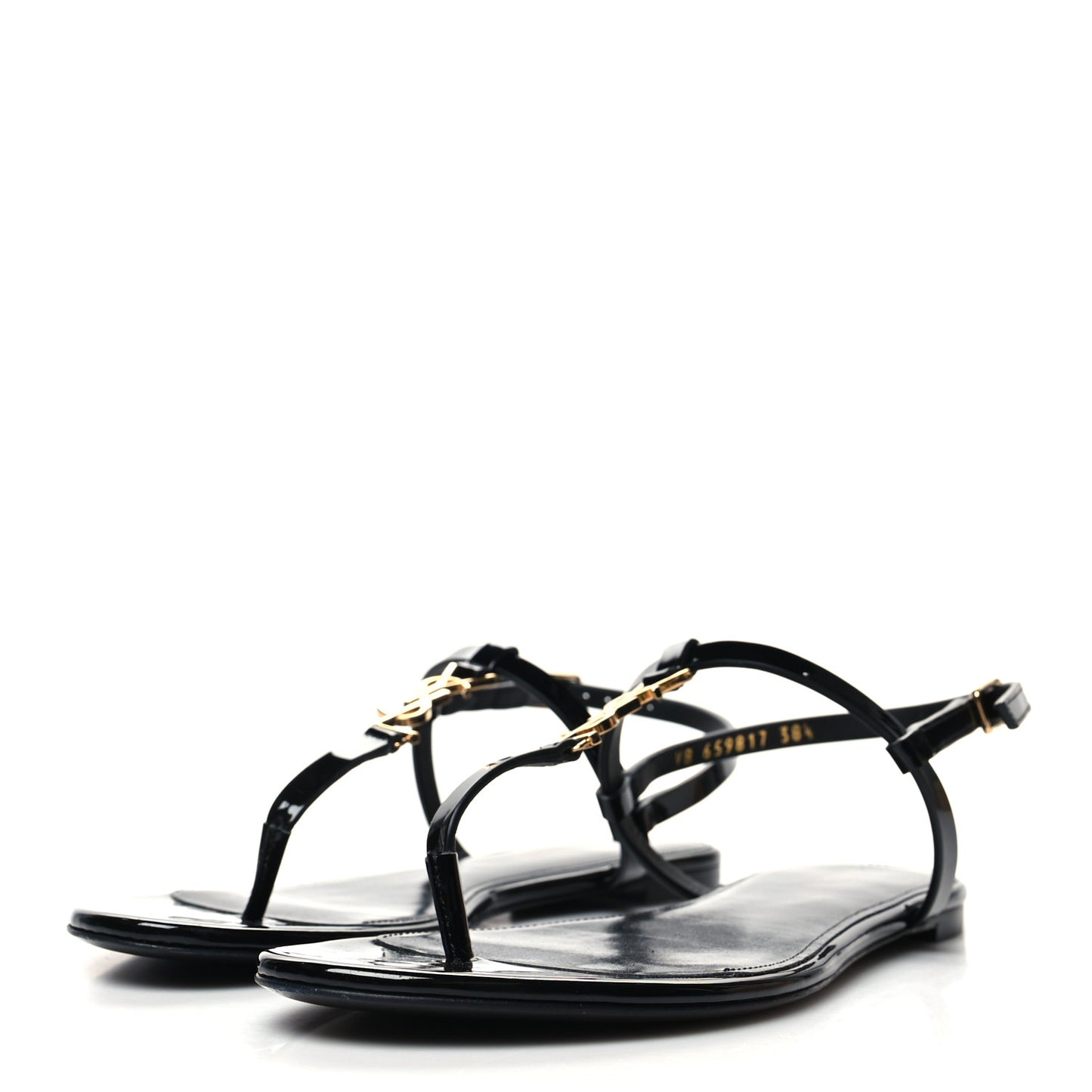 Patent Calfskin Cassandra Monogram Sandals 38.5 Black