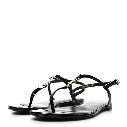 Saint Laurent Patent Calfskin Cassandra Monogram Sandals 38.5 Black 3 of 9
