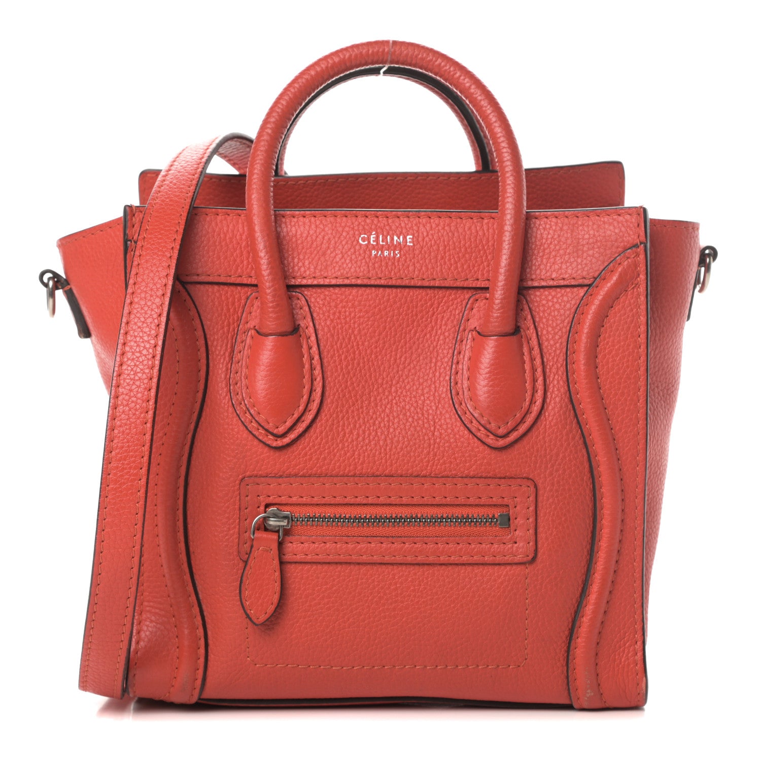 Celine Drummed Calfskin Nano Luggage Coquelicot 1 of 18