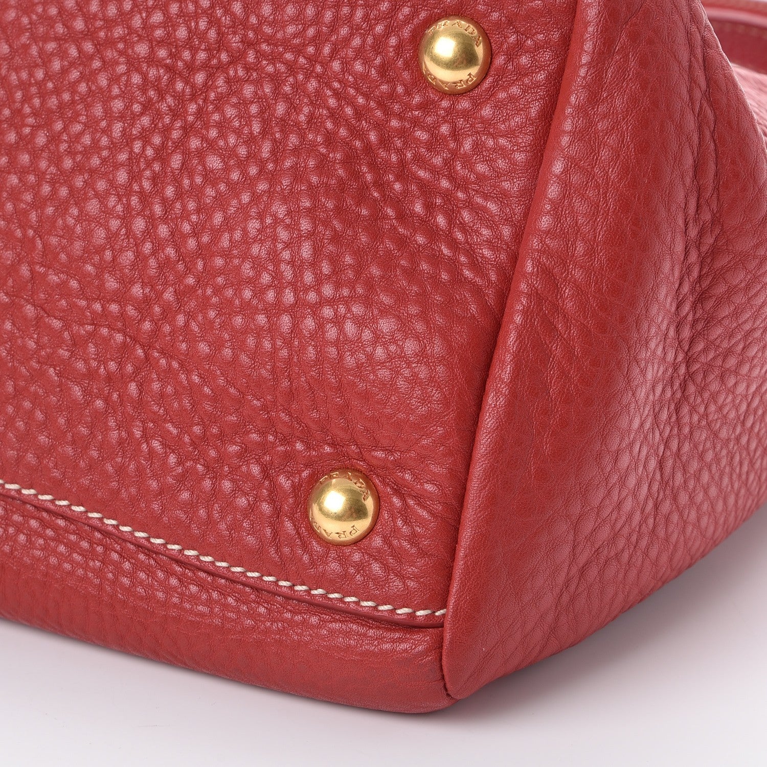 Prada Vitello Daino Top Handle Shoulder Bag Rosso 10 of 13