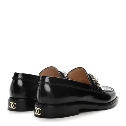 Chanel Shiny Calfskin Logo Loafers 38 Black 4 of 15