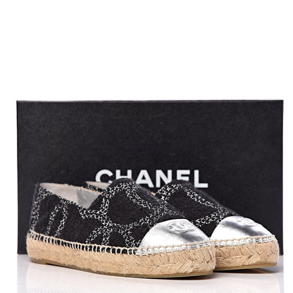 Chanel Metallic Tweed Lambskin CC Espadrilles 36 Black Silver 10 of 10