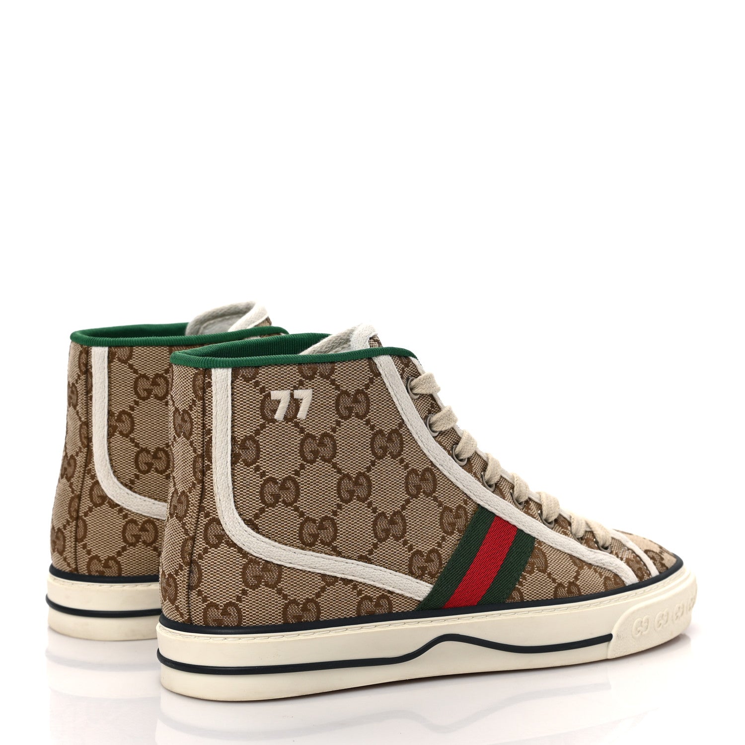 Gucci GG Monogram Web Womens 1977 Tennis High Top Sneakers 37.5 Beige Ebony Mystic White 4 of 7