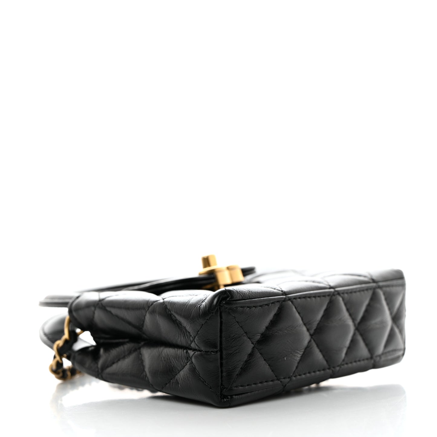 Shiny Aged Calfskin Quilted Mini Nano Kelly Shopper Black
